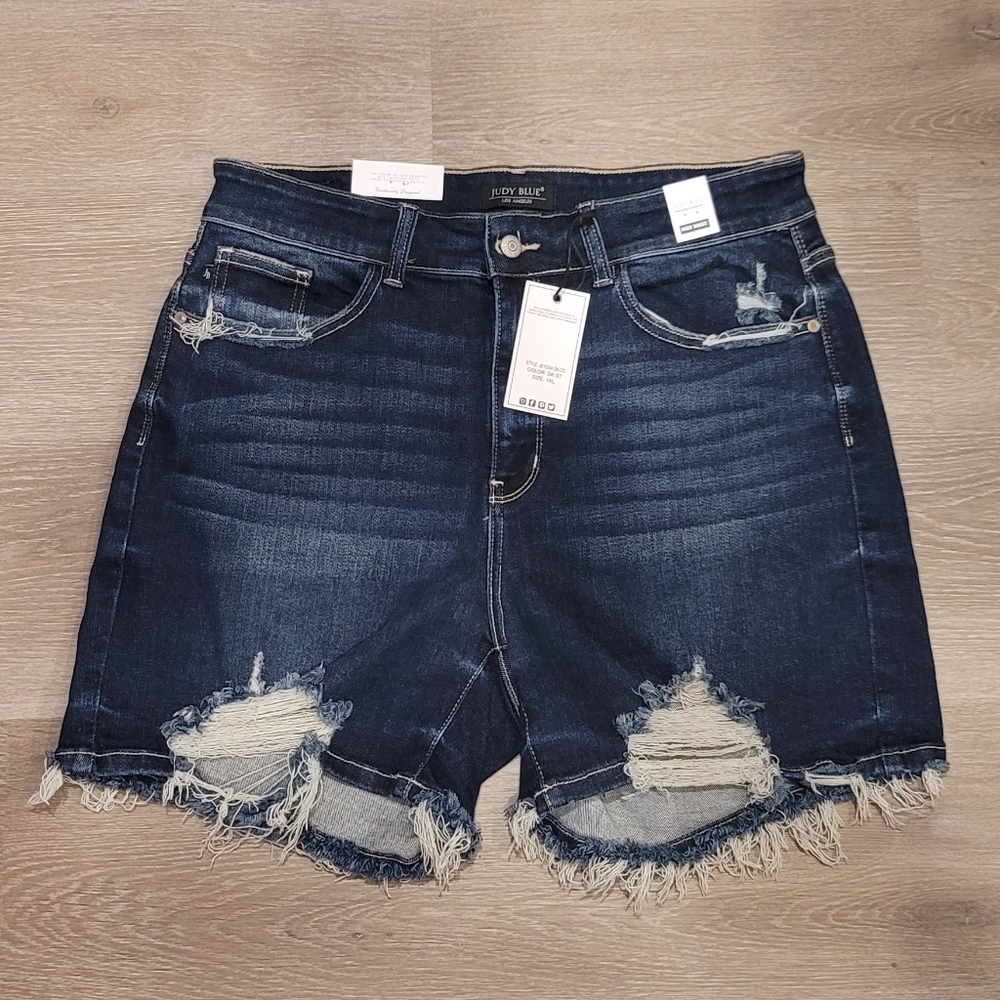 Judy Blue Blue Distressed Jean Shorts High-Waisted